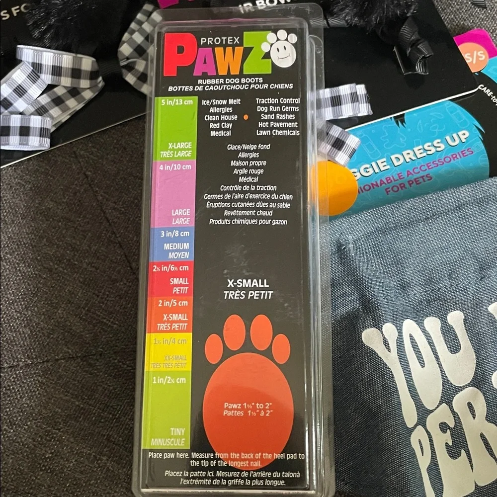 Play On Lot of XS/S Dog Black Pom Pom Hair Bows Denim Scarf Protect Paws Boots